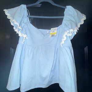 Light Blue Top with Ruffle Sleeves New with tags